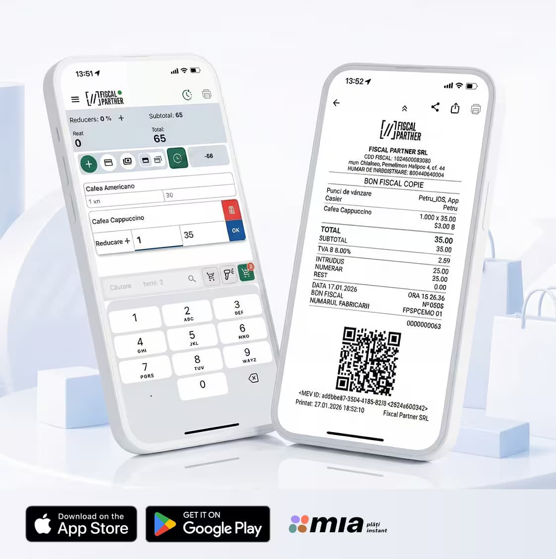 Приём оплаты картой, наличными и через MIA с мобильного телефона